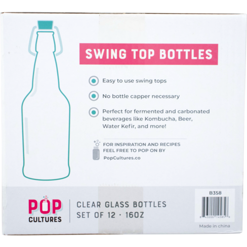 Pop Tops Swing Top Bottles - 16 oz Clear (Case of 12)