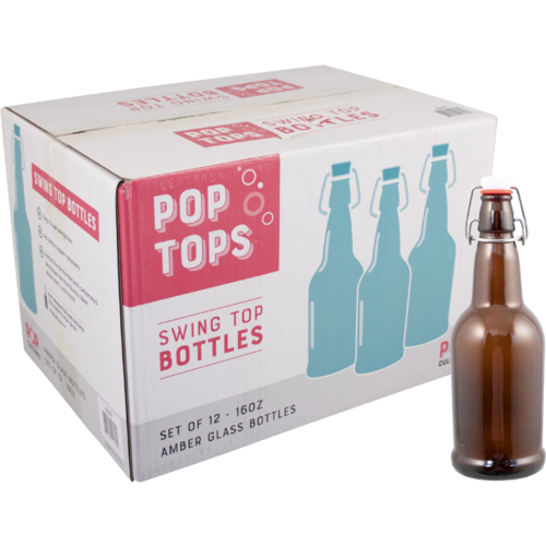 Pop Tops Swing Top Bottles - 16 oz Amber (Case of 12)
