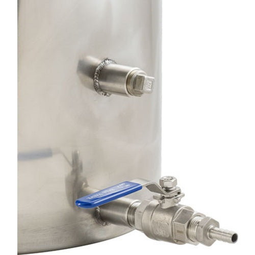 8.5 Gallon Brew Kettle | Stainless Steel | Two Welded Couplers | Ball Valve Included | Silicone Handle Grips | Volume Markers