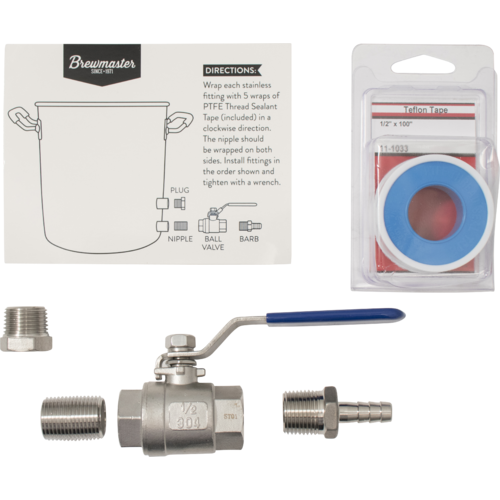 8.5 Gallon Brew Kettle | Stainless Steel | Two Welded Couplers | Ball Valve Included | Silicone Handle Grips | Volume Markers