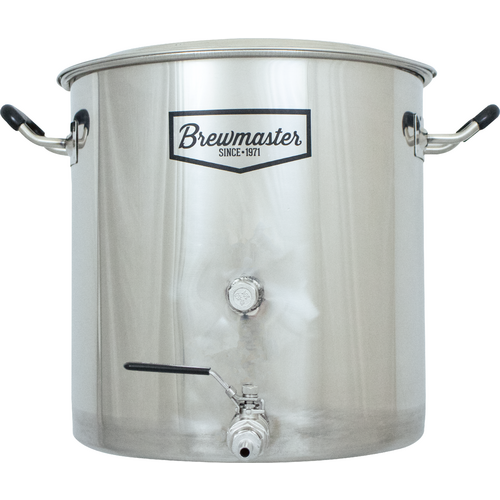 8.5 Gallon Brew Kettle | Stainless Steel | Two Welded Couplers | Ball Valve Included | Silicone Handle Grips | Volume Markers