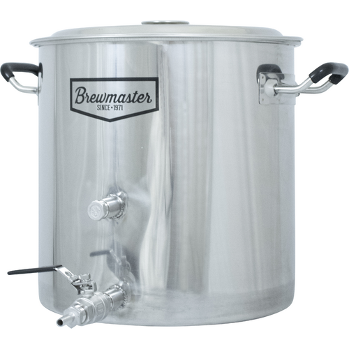 8.5 Gallon Brew Kettle | Stainless Steel | Two Welded Couplers | Ball Valve Included | Silicone Handle Grips | Volume Markers