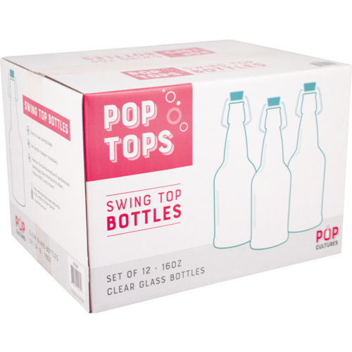 Pop Tops Swing Top Bottles - 16 oz Clear (Case of 12)